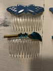 Pair Vintage Cloissone Hair Barrettes   Comb Butterfly  3    Multicolored