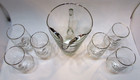 Vintage Silver Wheat Pattern Clear Glass 6 Cocktail Martini Glasses Pitcher Set