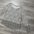 Lucky Brand Long Sleeve Top Scoop Neck Floral Peasant Tee Shirt Blouse Womens L