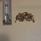 Gold Tone Flower Brooch Pin Pink Rhinestones Floral Spray 2 3 4 In