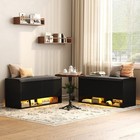 39 4 Fluted Shoe Storage Bench Entryway Bench Linen Seat Cushion Led Light Black