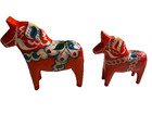 Vintage Dala Swedish Wooden Hand Carved hand Painted Horses Set Of 2