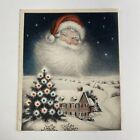 Vintage Mid Century Christmas Greeting Card Santa Claus Face In Snowy Night Sky