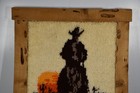 Finished Cowboy Sunset Latch Hook Rug Burned Wood Frame Saguaro Ranch Casita