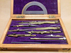 Antique Victorian  Surveyors Drawing Set  Etc Fitted Case Brass Protractor