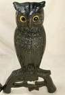 Antique Cast Iron    owl With Glass Eyes    Set Of Andirons-howes Boston