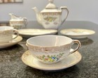 Vintage Child s  Porcelain  10 Pc Play Tea Set Occupied Japan Cream Floral Color