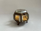 Antique French Ormolu Filigree Ring Casket Trinket Box W  6 Side Beveled Glass