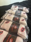 Men s White Crew Socks One Size Ribbed Cuff Red black Lips Logo Print 1 Pair
