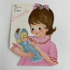 Vintage Mid Century Christmas Greeting Card Hallmark Cute Girl With Doll Glitter