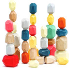 36 Piece Balancing Wooden Stone Blocks For Toddlers Multicolored Stacking Stones