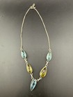 925 Sterling Silver Teardrop Necklace Blue Green Faceted Glass Vintage Style
