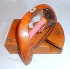 Old Wood Ribbon Weaving 2-piece Loom Shuttle Bobbin With Pink Thread Marked R999