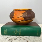 Vintage Studio Pottery Bowl Lava Crawl Glaze Amber Brown Haeger Style 70 s