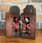 Antique Chinese Hand Carved Gilt Lacquer Wooden Figure On Horseback Servant Pair