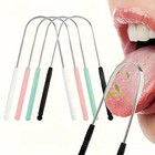 1 Stainless Steel Tongue Scraper With 4 Random Colors  Plastic Handle