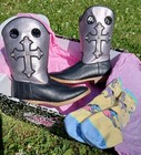 Blazin Roxx Girl s Pull-on Western Boots Black Croc Silver Cross Studs 13