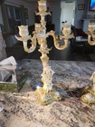 19th C Antique Pair Dresden Style Porcelain Victorian Couple Floral Candelabras