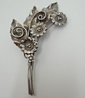 Sterling Silver Vintage Antique Flower Leaves Bunch Swirl Brooch Pin Signed