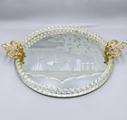 Vintage Murano Vanity Tray Gold Twisted Rope Glass Reverse Etched Mirror 17x14 