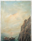 Beautiful Vintage Italian Coastal Oil Painting By M  Giordano  Ships At Cliff