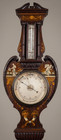 Antique Victorian Fine Marquetry Inlaid Wood Art Barometer Figural Tennis Motif