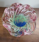 Vase Studio Art Glass Cobalt Pink Blue Green Swirl Fluted 10 5  Vintage S4