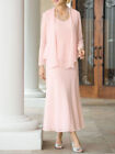 Pink Mother Of The Bride Dresses Three Pieces Chiffon Evening Gowns Blush