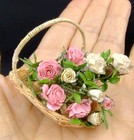Dollhouse Miniature Artist Made Basket Of Roses And Greens By Carol Wagner 1 12