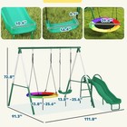 Qaba Metal Swing Set With Slide  Heavy Duty Swing Set  Dark Green