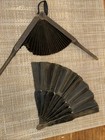 2 Antique Victorian Lady s Hand Fan Mourning Black Paper   Ebonized Wood 19th C 