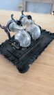 Vintage Antique Victorian Glass Snail Double Cast Iron Tilting Inkwell