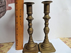 Antique Victorian Pair Of Large 8  Brass Candlesticks