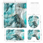 4pcs Blue Marble Shower Curtain Sets With Rugs  Gold Abstract Bathroom Teal