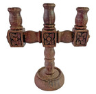 Vintage Hand Carved Wooden 3 Arm Candelabra Rustic Folk Art Primitive 10 25   
