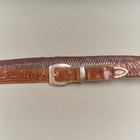 Canterbury Brown Leather Belt Brown Mens 34 Woven Braided Silver Buckle Tip 1 25