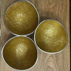 Vintage Mid Century Butterfly Gold Metallic Enamel Aluminum Nut Bowls Set 3