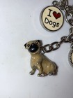 Pug Dog Keychain Keyring Enamel Charms Paw Print Chew Toy Dog Bone Hand Painted
