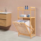 Bamboo Clothes Organizer Storage Shelf For Laundry Room  Tilt Out Laundry Basket