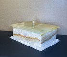 Vintage Banded Onyx Stone Trinket jewelry Box   Small   midsize   Removable Lid