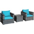 3pcs Rattan Patio Conversation Furniture Set Outdoor Yard W  Turquoise Cushion