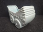 Vintage Pottery Baby Stroller Blue Planter Pot Flowers Design Glazed Dry Bottom