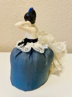 Antique Victorian Hat Pin Cushion Half Doll Spanish Lady Blue Dress
