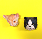 Cat Face Fridge Magnets Lot Orange Tabby Black White Kitty Vintage Set Of 2
