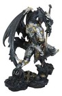 Faux Stone Silver Armored Dragon Holding Excalibur Dagger Blade Sword Statue