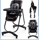 Baby High Chair Foldable Convertible With Wheels Tray Black gold Tropical Seat