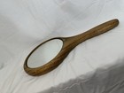 Vintage Wooden Handheld Vanity Mirror Beveled Glass Natural Wood Grain