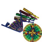 Set Of 12 African Folding Fans Made In Ghana Colorful Handles   