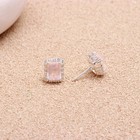 Natural Rose Quartz Octagon Stud Earrings 925 Sterling Silver Moissanite Jewelry