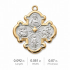 Gold Plated Sterling Silver Two-tone 4-way Cross Medal Pendant Necklace
